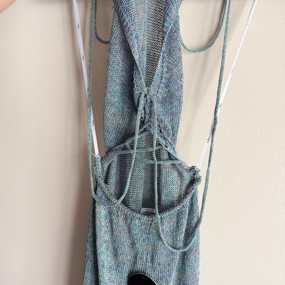 Lulus Blue Metallic Bali Beauty Shiny Space Dye Lace Swim Coverup Knit Large NWT - Picture 4 of 11